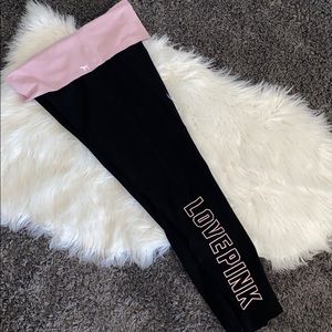 Pink fold over cotton leggings